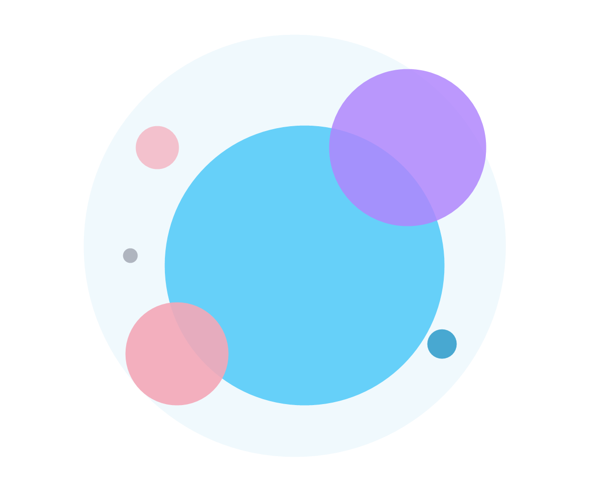 Composition abstraite de cercles bleu, violet et rose, aux couleurs du drapeau de la fierté trans